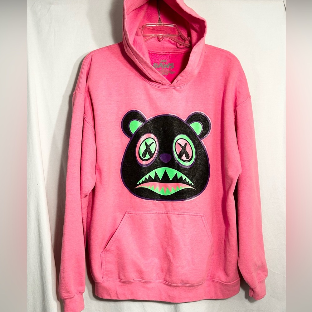 WOMENS LARGE BAWS PINK HOODIE HOODED SWEATSHIRT MISSING HOODIE DRAWSTRING